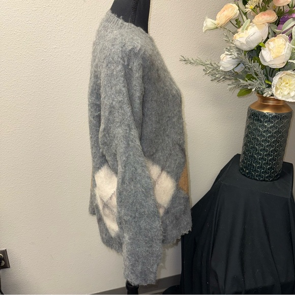 Madewell Gray Fuzzy Knit Sweater Geo Diamond Cozy Pullover M - Picture 4 of 8